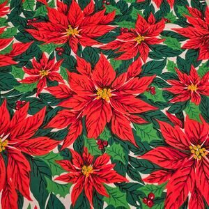 Christmas Poinsettia Holiday Floral Cotton Fabric 26x69 Red Green Sew Quilting